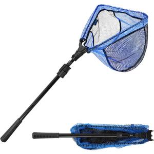  Extendable Fishing Landing Net Light Rubber Coated Net Bag | Light fiberglass handle, soft rubber mesh, foldable quick-lock frame, portable clip design for backpack storage, 51.5-98.4" 