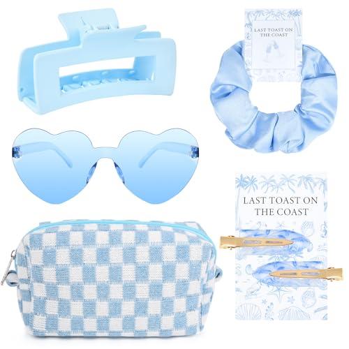 5PCS Last Toast on the Coast Bachelorette Party Gifts Bridesmaid Proposal Gifts Bachelorette Favors Beach Hair Clips Hair Scrunchies Bridesmaid Sunglasses Makeup Bag Wedding Favor Women Girls, Coastal Blue