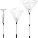 Buyplus Adjustable Garden Leaf Rake - 24 to 63 Inch Telescopic Metal Expandable Folding Leaves Rake for Lawn Yard, Flowers Beds, Black