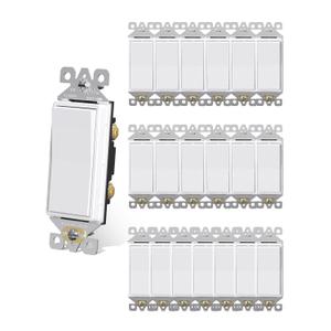 AIDA 20 Pack Light Switch Single Pole Light Switch Square Rocker Switch Decora Switches White, 15 Amp Self-grounding Electrical Light Switches, Residential Grade, UL Listed Glossy White