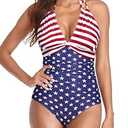 Tempt Me Women American Flag One Piece Swimsuits Tummy Control Halter Bathing Suits Sexy Ruched Slimming Swimwear S