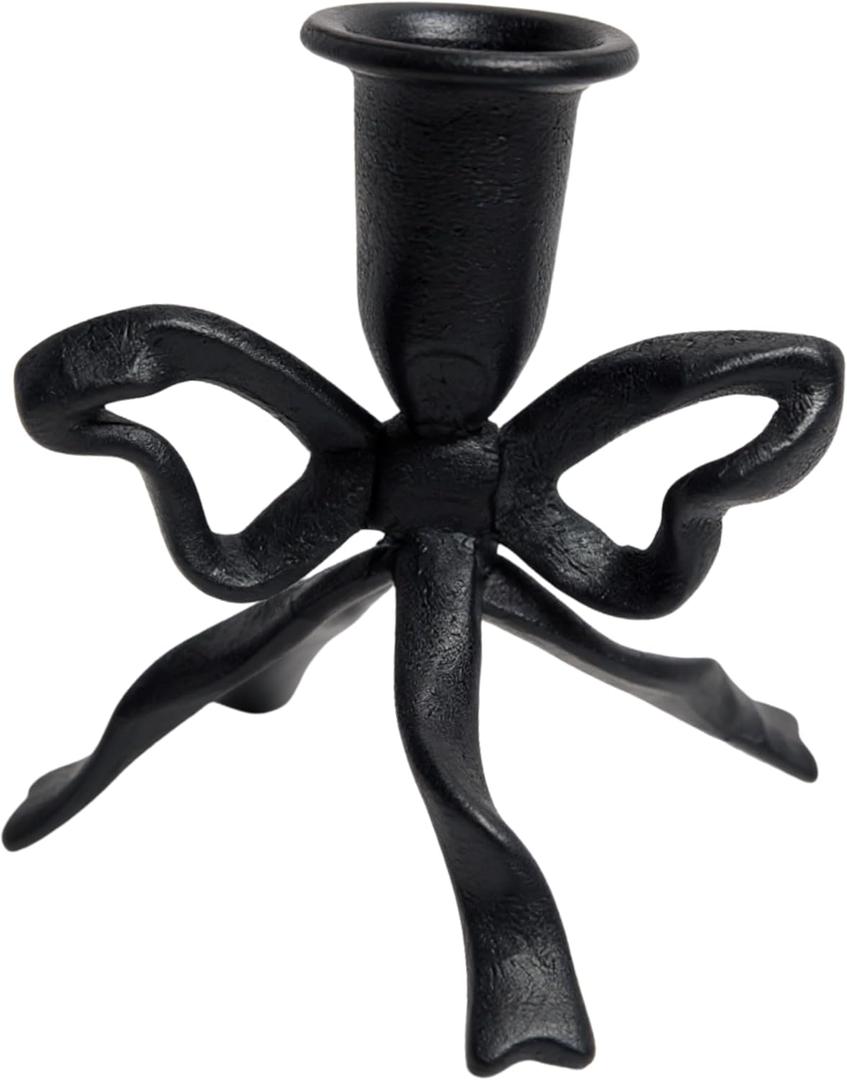 Bow Candle Holder, Bow Metal Taper Candle Holder 5" H x 4.81 W, Gold, Black, Decorative Candle Holders for Centerpiece, Table, Wedding (Black)