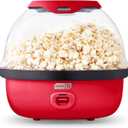 Dash SmartStore Deluxe Stirring Popcorn Maker - Hot Oil Electric Popcorn Popper with Butter-Warming Tray, Clear Serving Bowl, Storage Lid & Measuring Cup - 24 Cups, Red