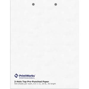 PrintWorks Professional 2 Hole Punch Top Paper - Pre-Punched for Folders, Binders, & Clipboards - Made in the USA - 500 Sheets - 8.5" x 11" - 20 lb - 92 Bright White (04110)