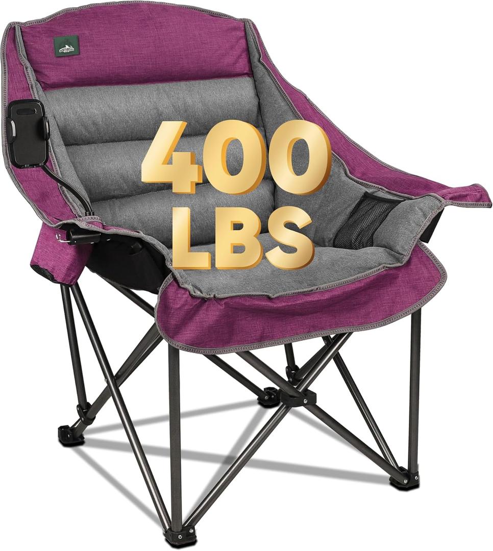 Northroad Oversized XL Padded Camping Chair w/ Cell Phone Holder, Large Camp Lounge Chair, Foldable Lawn Chair w/ Cup Holder, Carry Bag for Outdoor Hiking, Beach, Picnics, Heavy-Duty 400-lbs Capacity