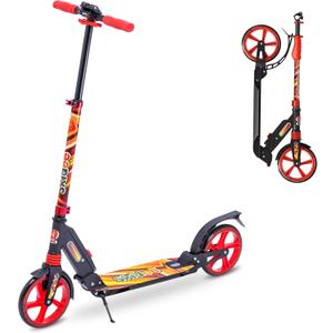 Skidee Adult & Teen Scooter Adjustable Height, Folding, Large Wheels, Lightweight, Durable, Anti-Shock Suspension, Up to 220 lbs (Starburst Orange)