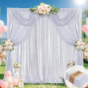 Silver Curtains Backdrop for Wedding Parties, Glitter Blrthday Drapes 4 Panels of 4.8x8FT Wrinkle Free Glitter Photo Backdrop Drapes