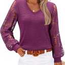 siliteelon Womens Blouses Long Sleeve Shirts V Neck Floral Lace Tops Elegant Business Casual Outfits (Medium, Purple)