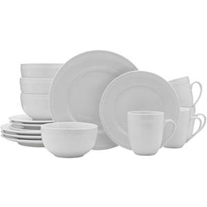 Everyday White by Fitz and Floyd, Beaded 16 Piece Dinnerware Set, Service for 4