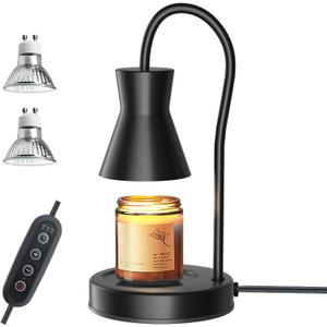 Candle Warmer Lamp with Timer and Dimmer, Vintage Electric Melter Candle with 2 Bulbs, Melter Scented Height Adjustable Compatible with Jar Candles, House Warming Gifts (Black)