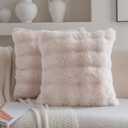 Neelvin Beige Faux Fur Cozy Soft Double-Sided Decorative Throw Pillow Covers 18x18 inch Set of 2,Velvet Pillowcase Cushion Case for Sofa Couch