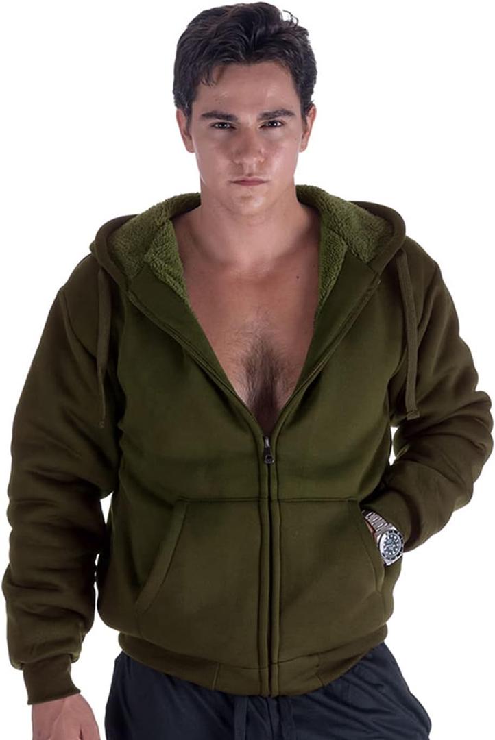 Hoodies for Men Sherpa Lined Zip Up Heavy Weight Fleece Warm Sweatshirts Military Green M (Green, M)