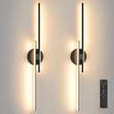 Rechargeable Battery Operated Wall Sconce Set of Two, Black Wireless LED Wall Sconces with Remote Control, Dimmable 3 Colors Cordless Wall Lights for Living Room, Bedroom, Hallway, 31.4 Inch(2pcs), 31.4" 2-Pack