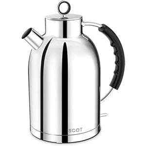 ASCOT Electric Kettle, Electric Tea Kettle Hot Water Kettle Stainless Steel Kettle 1.5L 1500W Tea Heater & Boiling Water, Auto Shut-Off and Boil-Dry Protection (Polished Silver)