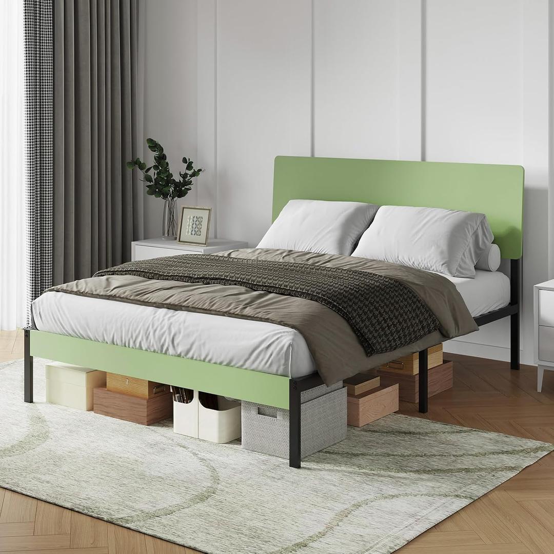 Novilla Queen Bed Frame with Modern Wooden Headboard, Easy Assembly & Noise-Free, Under-Bed Storage, Sturdy Metal Platform for Bedroom & Guest Room, No Box Spring Needed
