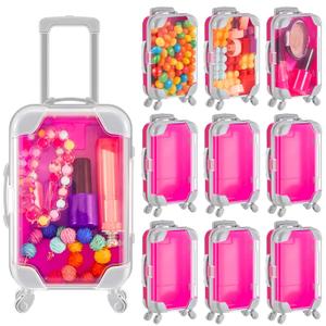 Juexica 12 Pack Mini Suitcase Party Favor, Hot Pink Cute Miniature Plastic Box Luggage Empty Candy False Eyelashes Travel Suitcase Gifts, Pink Theme Party Favors for Women Princess Birthday Supplies