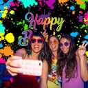 Avezano Glow Neon Birthday Backdrops Glow in The Dark Happy Birthday Party Background Decorations Colorful Graffiti Splash Paint Banner for Kids Birthday Supplies(7x5ft)