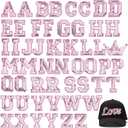 54 Pieces Iron on Sequin Letters Alphabet Patches Iron on Appliques Love Design Sew on Patches Glitter Hotfix for Bag Shoes DIY Craft Supplies (Pink)