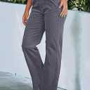 Flamingals Women's Wide Leg Pants for Women Mid Waist Dress Flare Straight Leg Corduroy Pants Work 31" Inseam Trouser (L)