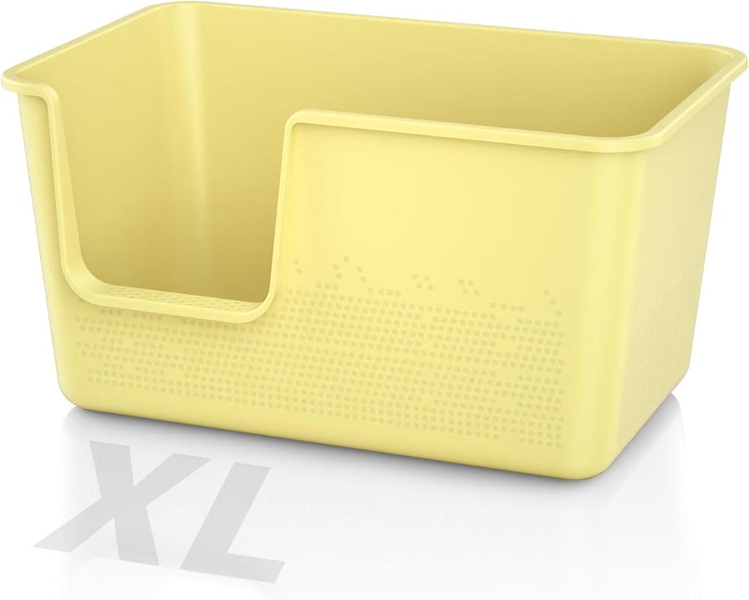 Cat Litter Box with High Sided,24.8" Lx14.9 Wx13.0 H,Extra Large Cat Litter Box for Big Cats,XL Jumbo Kitty Litter Box for Indoor Cats,Tool-Free Assembly (Yellow)