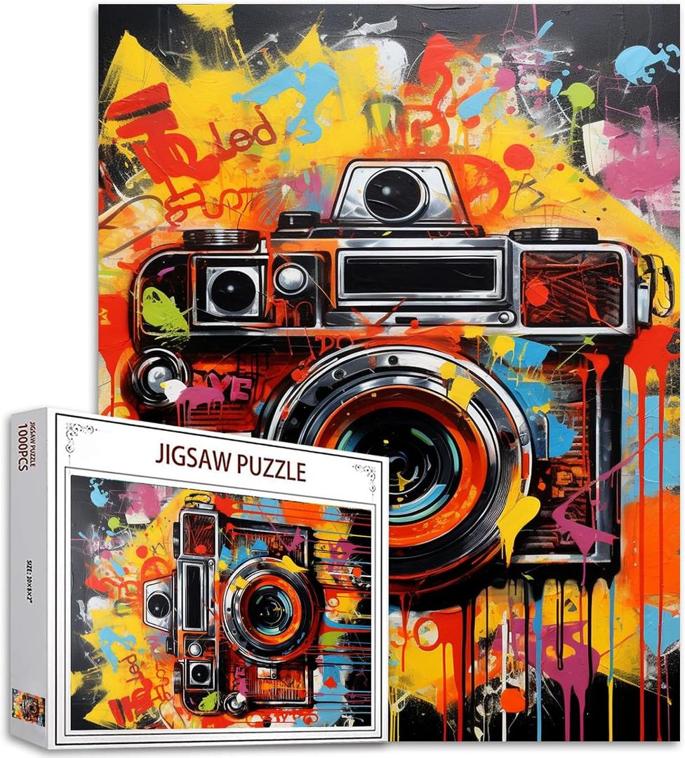 Tucocoo Graffiti Camera Jigsaw Puzzles for Adults 1000 Pieces, Banksy Street Pop Art Jigsaw Puzzle 27 x 20 inch Colorful DIY Puzzles for Home Decoration Gifts, Family Puzzle Perfect for Game Nights