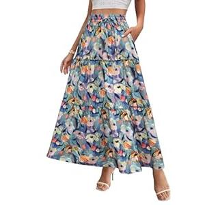 Floral Skirts for Women with Pockets Casual Flowy Skirts, Pleated High Waist Maxi Skirts Floral-67 X-Large