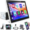 Hikity Single Din Car Stereo Carplay Android Auto Removeable 10.1 Inch Touchscreen Car Radio with Bluetooth FM Mirror Link Backup Camera + Microphone/AUX/USB
