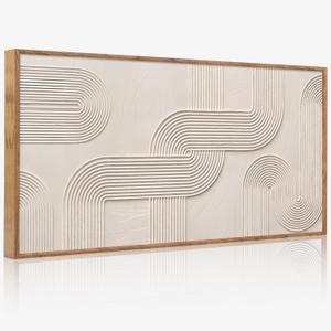 CHDITB 3D Horizontal Geometric Arch Wall Art, Neutral Impasto Wall Decor, 40"L x 20"W