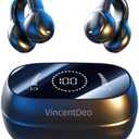 VincentDeo Clip On Earbuds,Open Ear Headphones Wireless Bluetooth 5.4, HD Voice Calls,Waterproof Earbuds for Fitness and Running (Black)