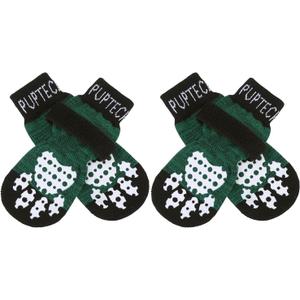 PUPTECK Anti-Slip Dog Socks with Double Sides Grips for Small Medium Large Dogs Hardwood Floors Prevents Licking, Dog Shoes for Hot Pavement Traction Control for Senior Dogs, Dark Green, L (Large (4 Count))