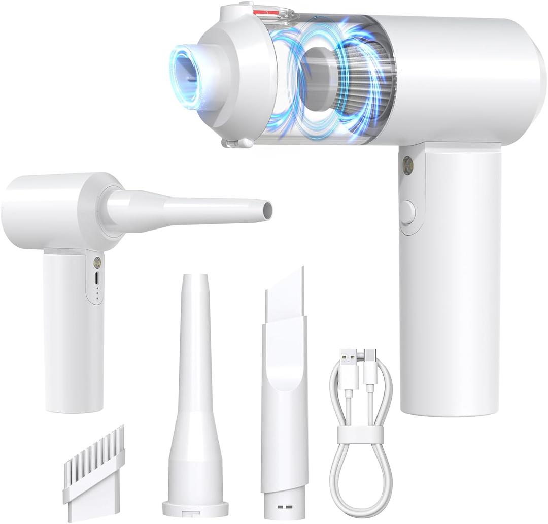 Car Vacuum Cordless: 12000Pa 2 in 1 Handheld Vacuum & Blower - Hand Vacuum Portable Cordless with Led Light, Multi-Nozzles for Car, Home, Office, Pet, Hair White (Power Bank Not Included)