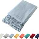 Homiest Decorative Knitted Throw Blanket with Fringe, Lightweight Acrylic Knit Blanket, Soft & Cozy Tassel Blanket for Couch Sofa Bed (Mist Blue, 60 x 80 Inch)