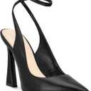 Womens Closed Toe Ankle Strap Heels Pointed Toe Pumps Shoes Slingback High Heel Wedding Dress Shoes (9.5, Black-3)