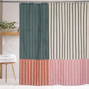 Abstract Linen Shower Curtain Sets Color Block Line Minimalism Bathroom Curtain 72x72inch Art Bath Curtain Waterproof and Linen Fabric for Bathroom
