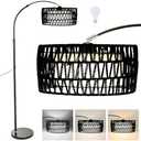 Arc Floor Lamp for Living Room, Stylish Rattan Boho Floor Lamp with 3 Color Temperature Dimmable LED Bulb, Farmhouse Tall Lamp, Arched Standing Lamp for Office Bedroom Living Room Corner (Black)