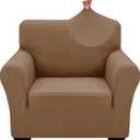 ZNSAYOTX 1 Piece Jacquard Chair Slipcovers for Living Room High Stretch Chair Covers with Arms Anti Slip Pets Friendly Couch Sofa Armchair Cover Furniture Protector (Small,New Pattern Light Coffee)