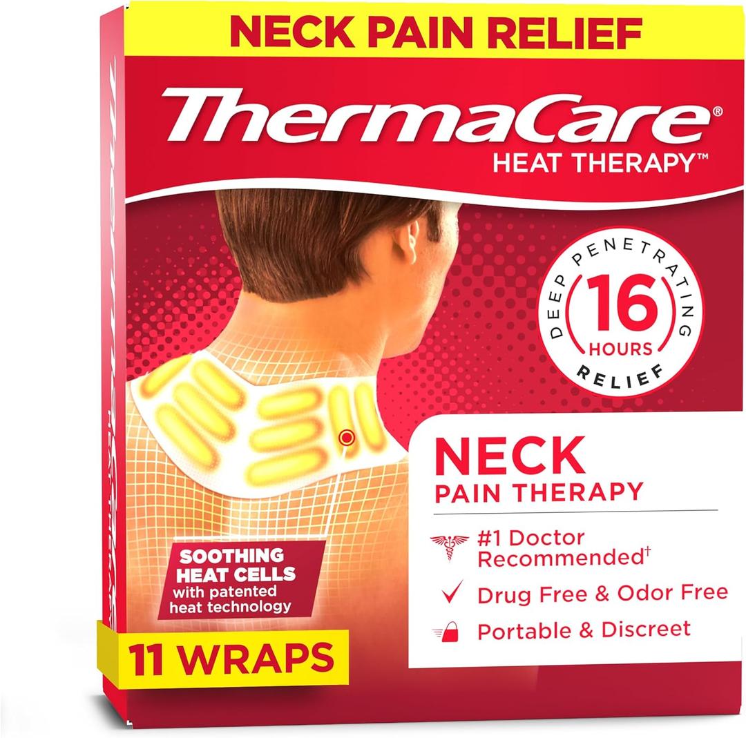 ThermaCare Heat Wraps for Neck & Shoulder Pain Relief - Portable Adhesive Heating Pads with 16-Hour Therapeutic Heat - Drug-Free Muscle & Joint Soothing Patches - Large (Pack of 11)