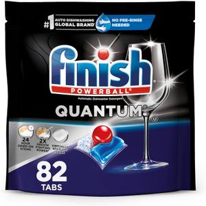 Finish Quantum Dishwasher Pods, No Pre-Rinse Dishwasher Detergent Soap Removes 24HR Dried-On Stain and Grease, Leaving a Virtually Spotless Shine, 82 Count