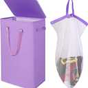 Odonata 75L Slim Laundry Hamper with Lid,Large Foldable Laundry Basket with Removable Bag and Handles Tall Collapsible Dirty Clothes Basket Great for Bedroom, Bathroom, Dorm, College,RV.(Purple, 75L)