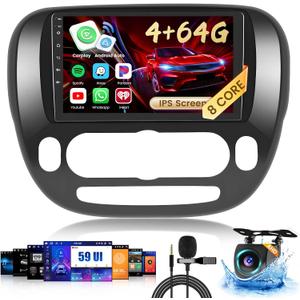 8-Core 4+64G Android 15 Car Stereo Screen for Kia Soul 2014-2017(Manual A/C) Radio Upgrade, 9'' Touch Screen with Wireless CarPlay Android Auto, Mirror Link, GPS Navigation, AHD Backup Camera