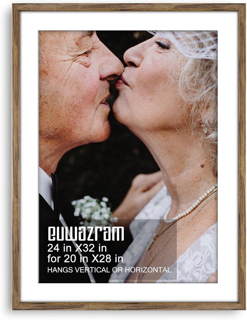 Rustic Walnut 24x32 Frame - Single Frame, 24 x 32 Poster Frame with Mat for 20x28, Picture Frames for Artwork, Puzzles, Photos and Movie Posters