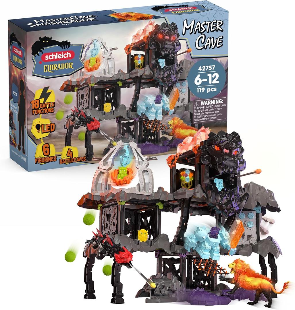 Schleich Eldrador - 119PC Smashrador Master Cave Fortress BattleCave Playset - Light Up LED Toy with 18 Battle Functions - with 4 BattleCaves and 6 Eldrador Creatures for Boys, Girls - Kids Ages 7+