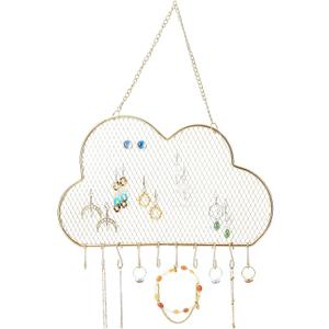 PH PandaHall Wall Jewelry Organizer, Stud Earring Holder Hanging Necklace Bracelet Display Stand with 10 Hooks Decorative Cloud Organizer for Necklaces Bracelets Small Grid for Stud Earring