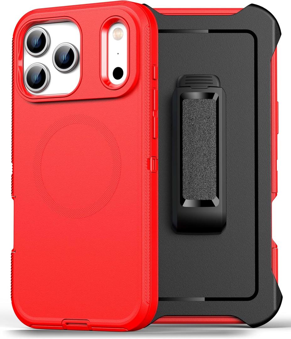 Magnetic Case for iPhone 17 Pro Max with blet Clip Holster,[2X Screen Protector] [Military-Grade Protection], Heavy Duty Case for iPhone 17 Pro Max 6.9 Inchs,Red