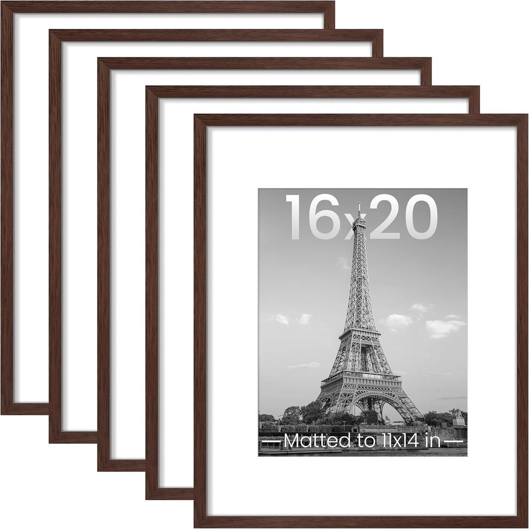 Upsimples 16x20 Picture Frame, Gallery Wall Frames Set of 5, Brown