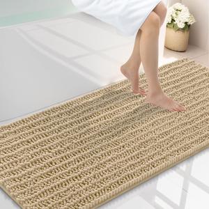Smiry Bathroom Rugs Mat 59x24, Extra Soft Absorbent Chenille Bath Rugs, Non Slip Rubber Backing Machine Washable Quick Dry Bath Mats for Bathroom Floor, Tub, Shower, Home Decor Accessories, Beige