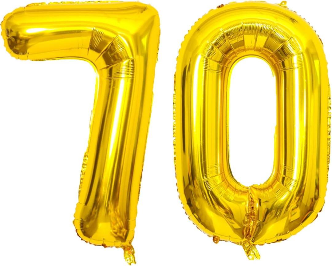 40 Inch Gold 70 Number Balloons, Giant Jumbo Helium Mylar Foil Gold Number Balloons for Birthday, Gold Mylar Digital Balloons for 70th Birthday, Anniversary Party Decorations Supplies