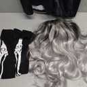 Tatuo Women Halloween Skeleton Costume Set Fun Midi Dress Stockings Silver Gray Curly Long Wig for Halloween Cosplay Party, XL