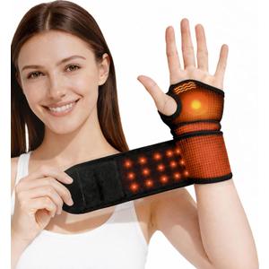 Red Light Therapy for Wrist, Carpal Tunnel Support Device with Heat Vibration, Wrist Massager with 36 LED 660nm/850nm, Cordless Heating Pad Wrap, 3000mAh Rechargeable for Hand Comfort Daily Relaxation (Black)