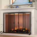 Fire Beauty Fireplace Screen, Wrought Iron Mesh, Baby Safe Spark Guard Protector with 2-Doors Large Flat Guard Screens (37.8 x 30.7 Inch)